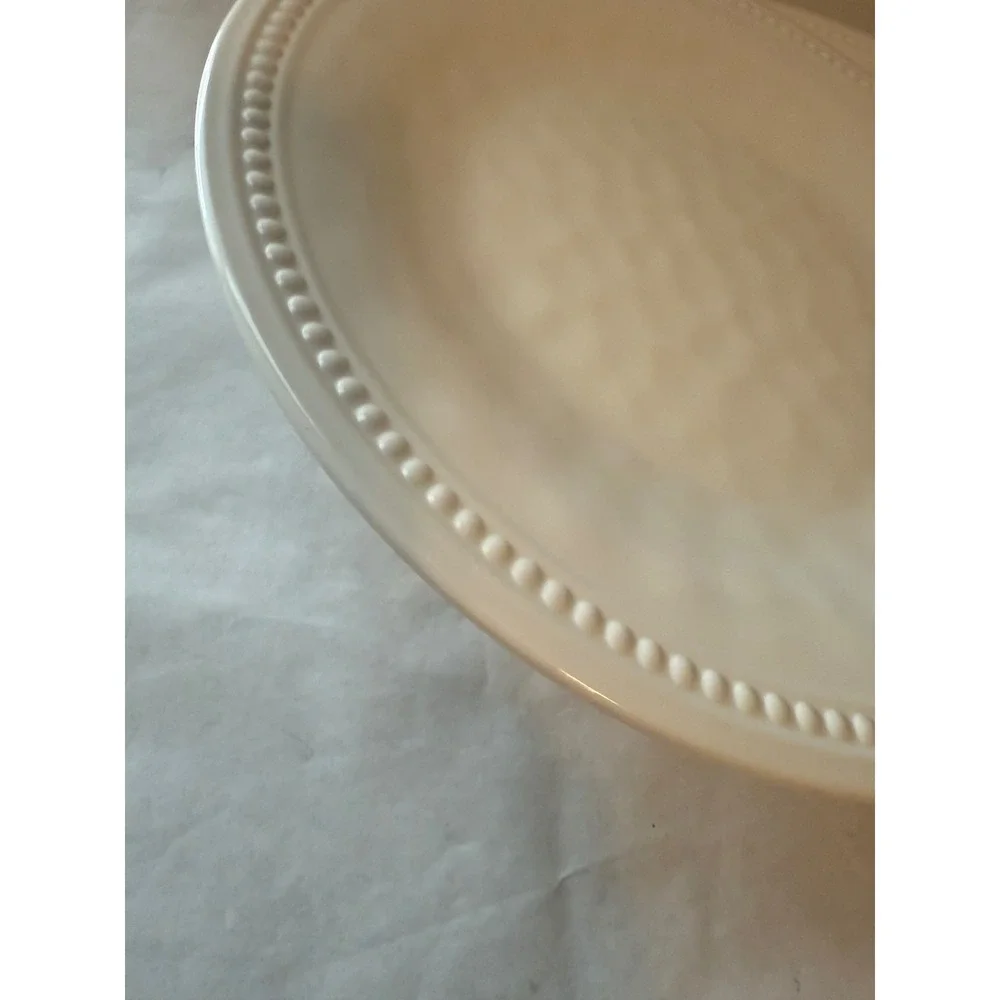 Real Simple Melamine Dinner‎ Plates Ivory Beaded Rim Textured Set 10 1/2